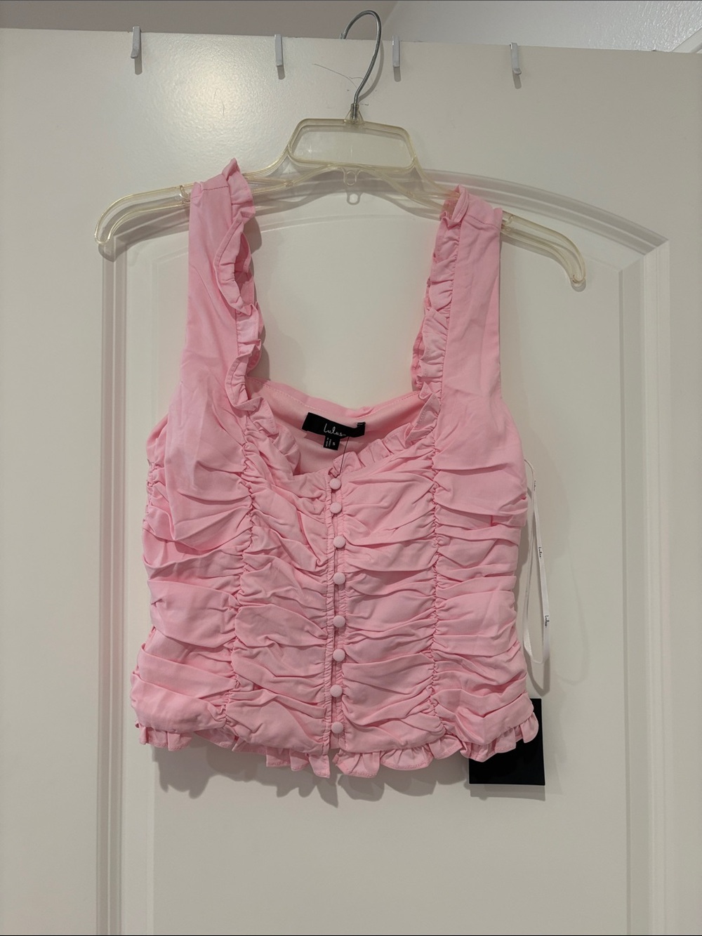 NEW Lulu's Pastel Pink Ruched Ruffle Camisole - Picture 1 of 4